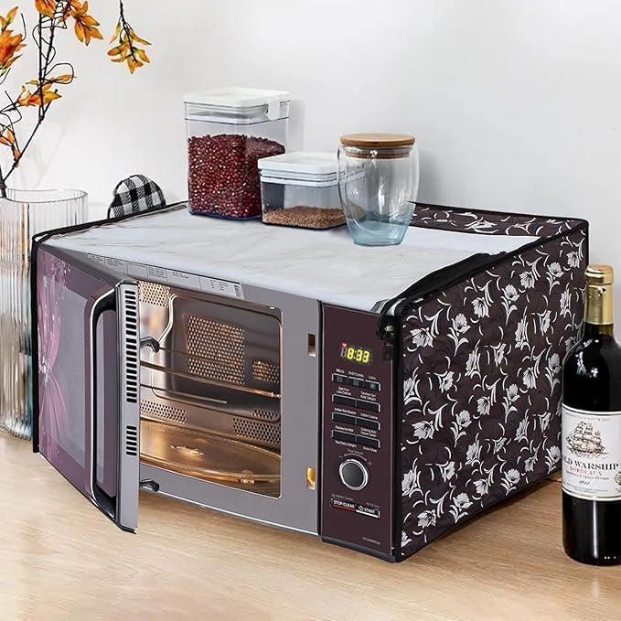 White Flower Printed Microwave Oven Cover for 28 L Convection Microwave | Dustproof & Protective (52 x 49 x 31 cm)-image-26