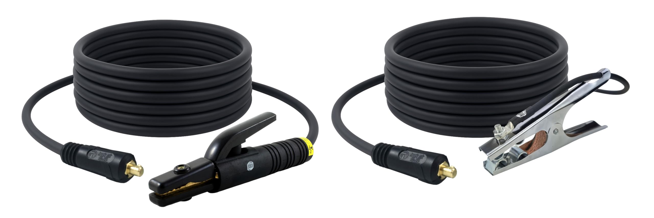 SÜA - 150 Amp Welding Leads Set Assembly - Dinse 10-25 Connector - #4 AWG 100% Copper Cable (15 FEET Each Lead)
