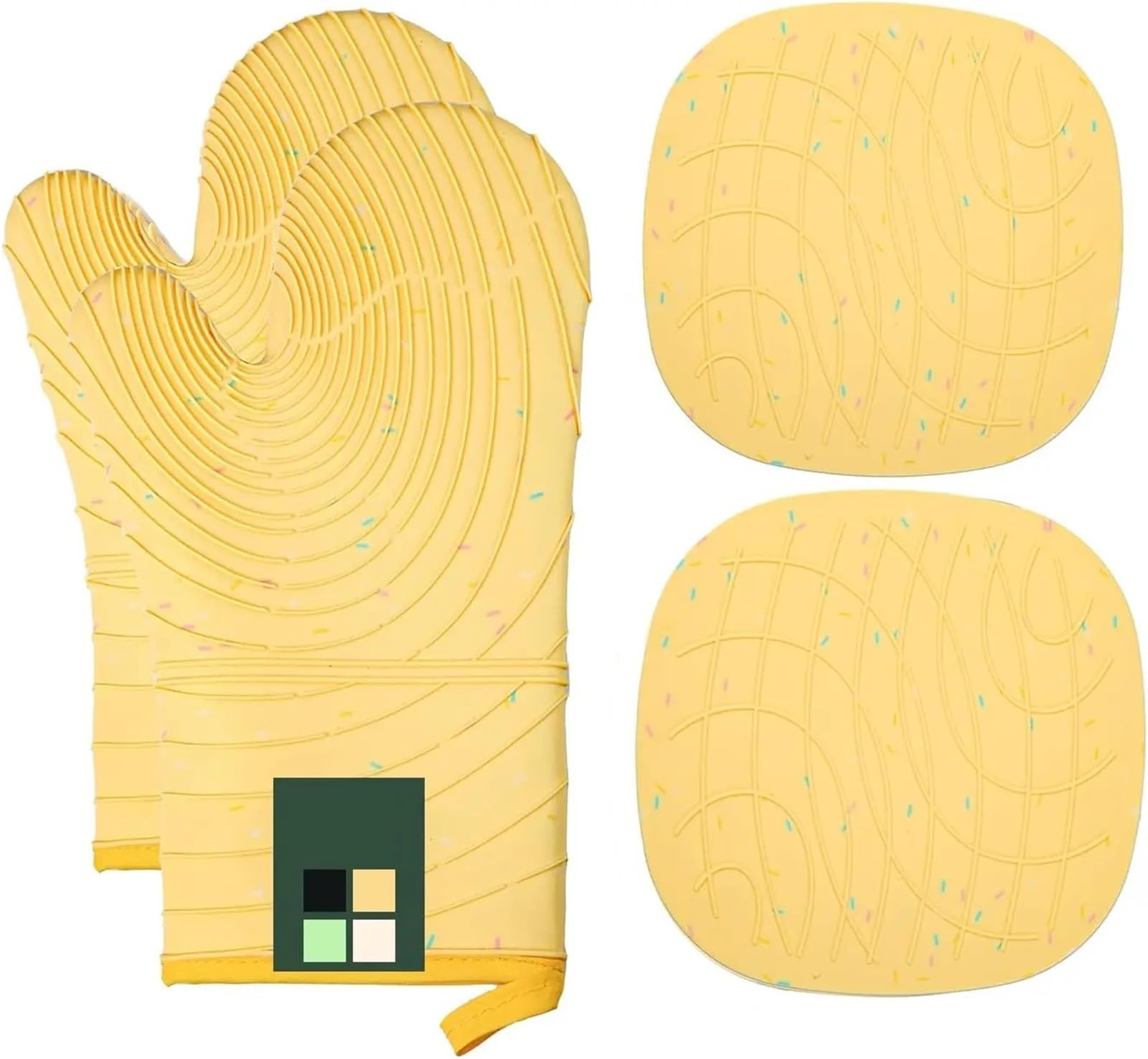 4-Piece Color Silicone Oven Mitts & Pot Holders, Heat to 500F, Non-Slip Kitchen Gloves