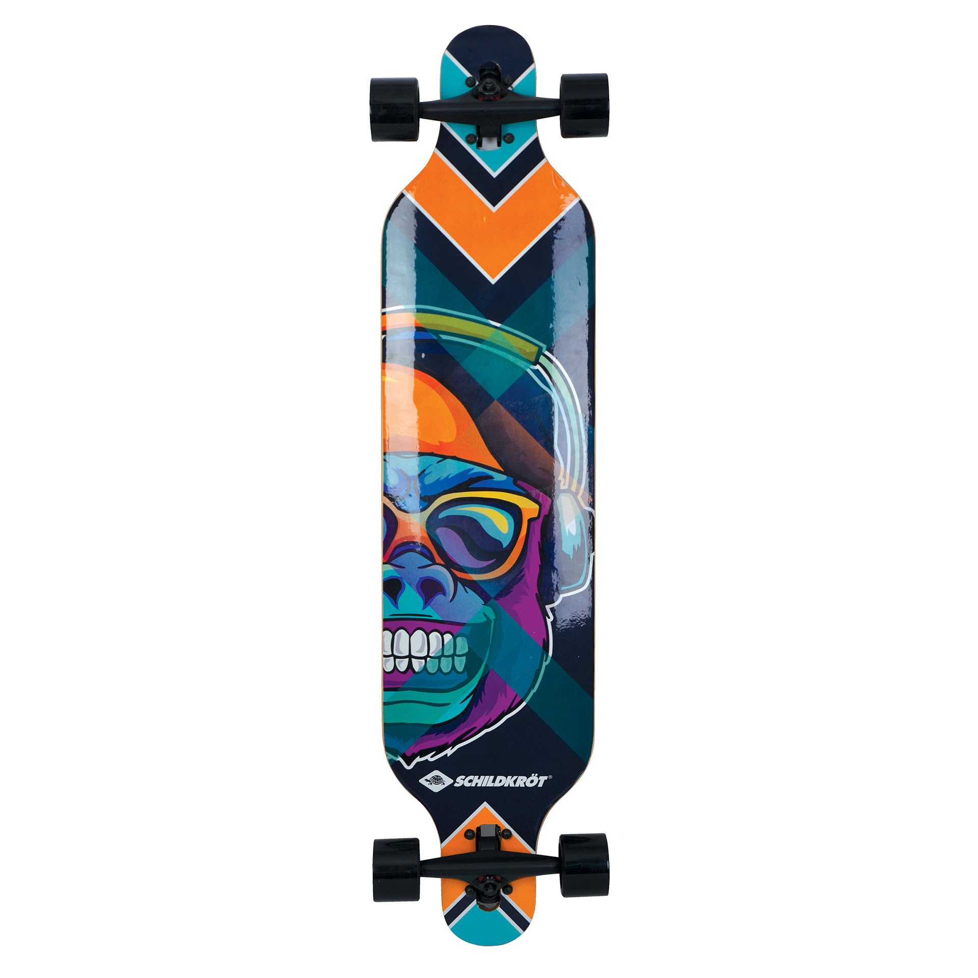 Schildkröt Longboard Freeride 41, 9-Ply Glued Maple, Complete Board with Drop Through Axle Suspension, ABEC-11 Ball Bearings, Design: Cool Chimp, 510690