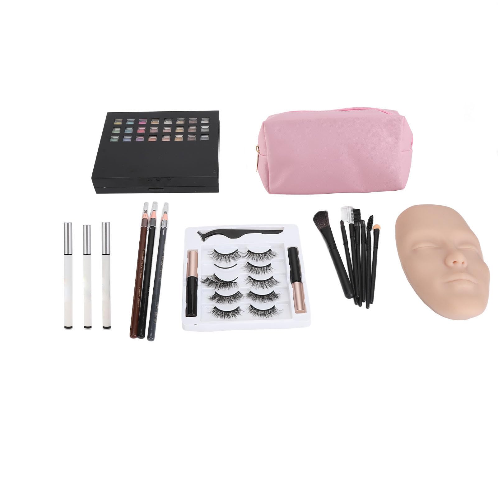 Pongnas Kit per Pratica Viso Manichino Trucco 3D Silicone Professionale per Principianti Allenamento Trucco Viso Occhi Tavolozza Pennelli Ciglia Finte Eyeliner Matite per (Colore della pelle medio)