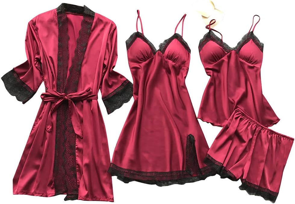 Pajamas Lace Set Silk Nightdress Dress Robe Lingerie Women Sleepwear Valentine's Day Lingerie