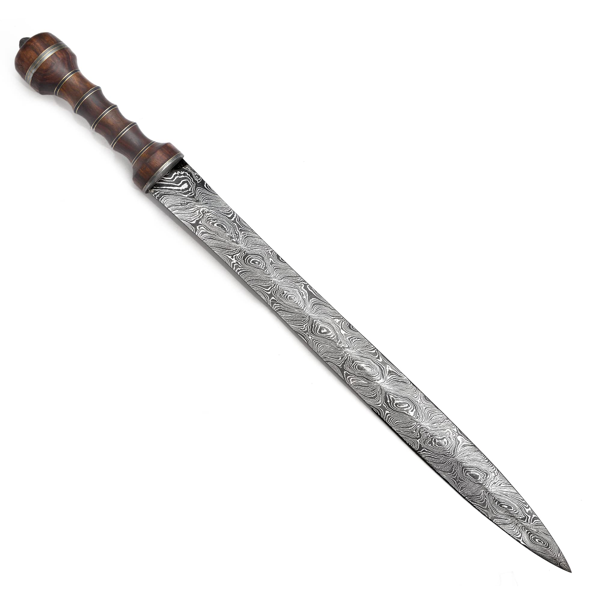 Maximus Roman Gladius 28 Inches Handmade Damascus Steel Historical Roman Empire Gladiator Sword Rosewood Handle with Leather Sheath