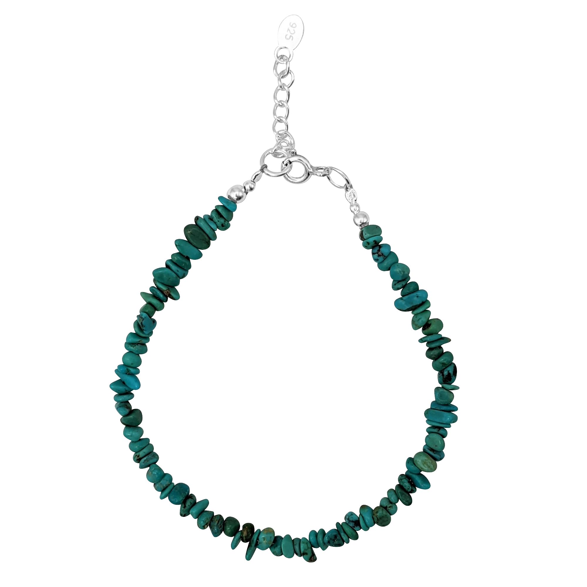81stgeneration Pulsera Plata De Ley 925 Piedras Preciosas Verdes Mujer, 15,5cm + Extensor 2,5cm | Diseño Cuentas Malaquita | Lindos Regalos Viaje | Pulseras Cuentas Mujer | Pulseras Amistad Apilables