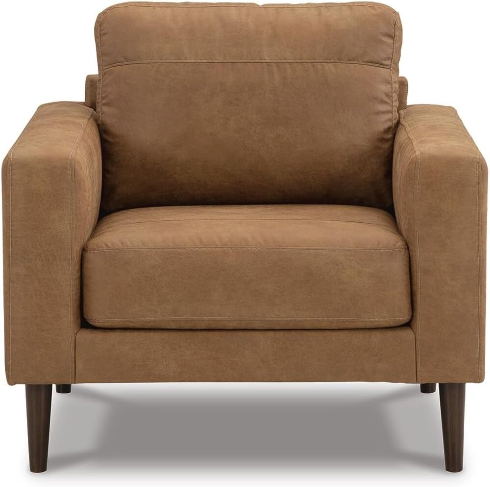 Signature Design by Ashley Telora Contemporary Faux Leather Chair with Loose Cushions, Light Brown