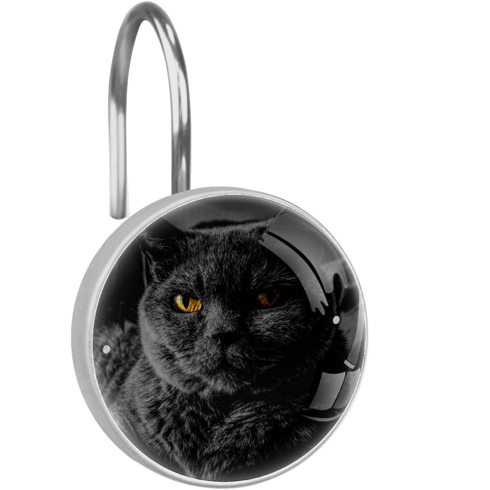 Crochets pour rideau de douche chat noir en acier inoxydable antirouille pour salle de bain x12