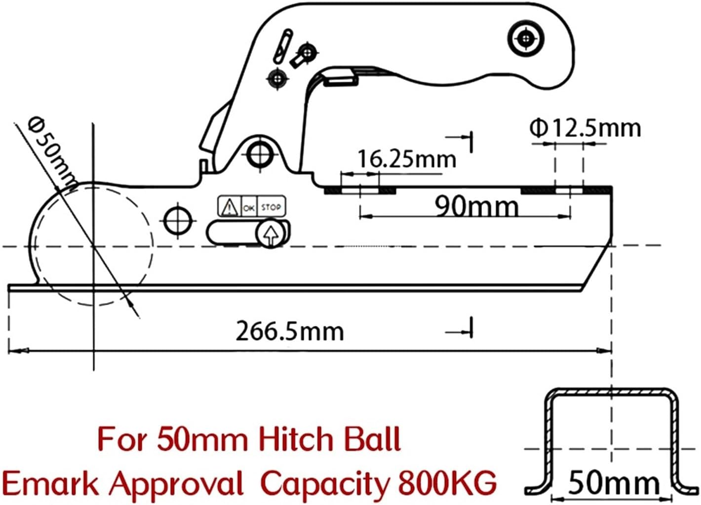 EU Style Trailer Coupler for 50mm Hitch Ball Square 50mm Channel RV Parts Camper Accessories Caravan Components