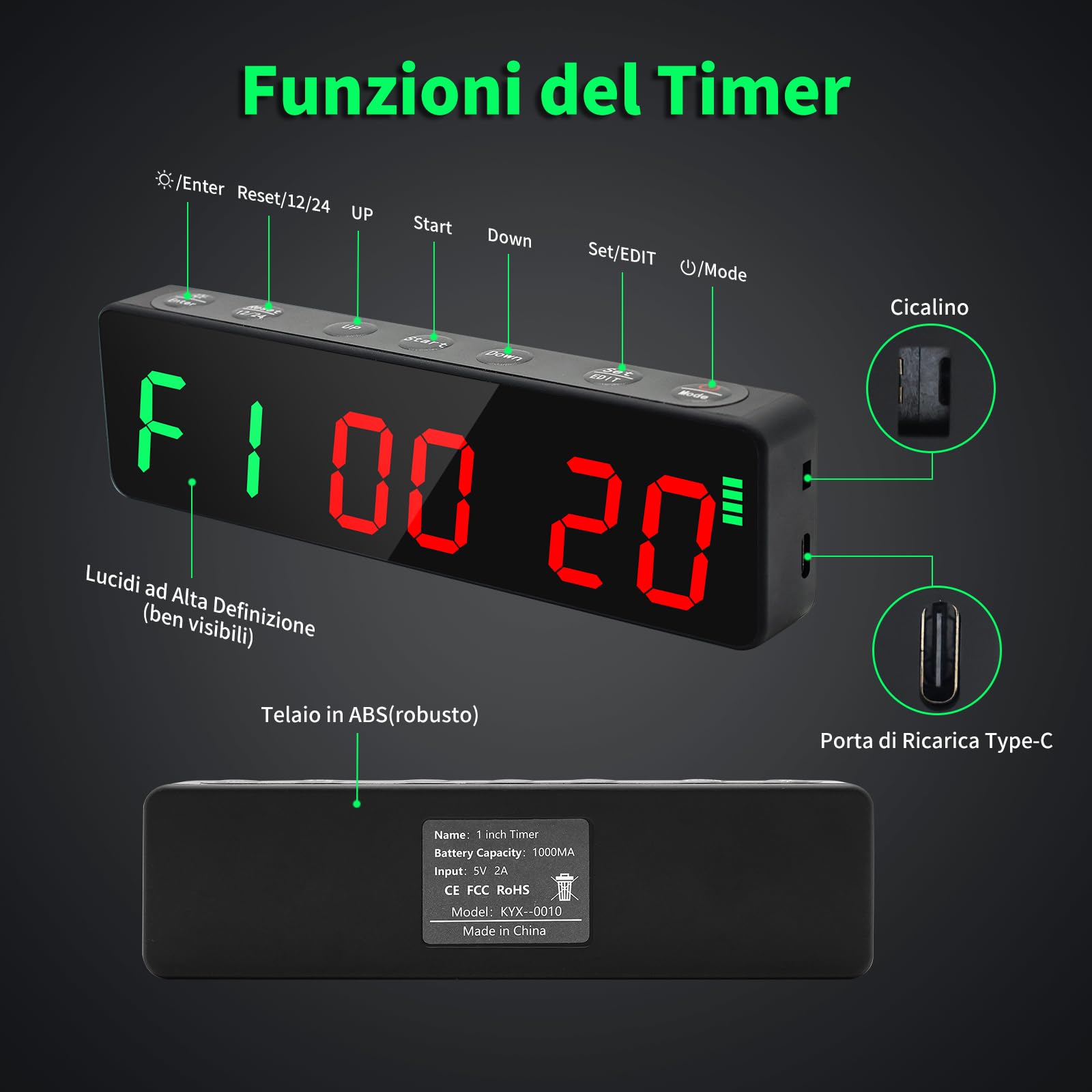 Timer da Palestra, Cronometro Sportivo Portatile, Forte Magnete, Timer a Intervalli, Batteria Potente, Orologio da Parete Digitale 12/24H con Conto alla Rovescia e Time per Casa/Garage