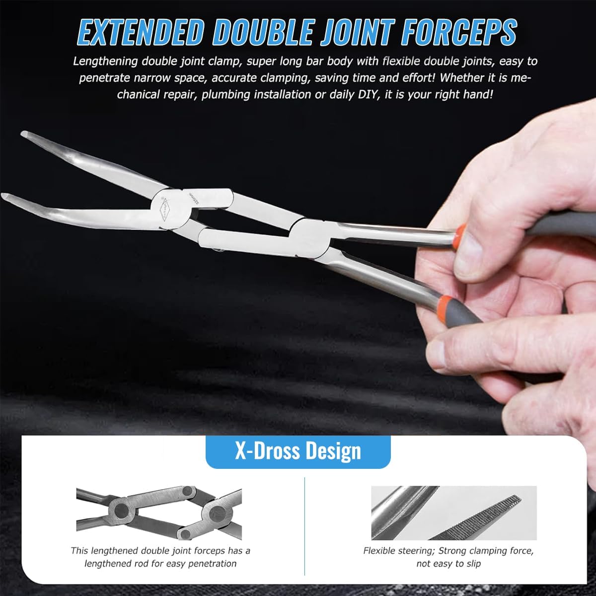 3-PCS 13” Double Jointed Long Needle Nose Pliers Set with Straight, 45°and 90° Bent Tips - Professional Thin-Nosed Enhanced Long Reach Pliers Suitable for Working in Narrow and Sharp Angles