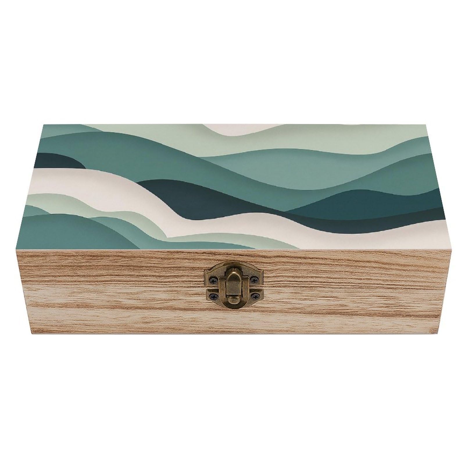 Oudrspo Dark Green Grey Stripes Ocean Retro Wooden Storage Box Keepsake Jewelry Decorative Art Storages Box Gift Boxs