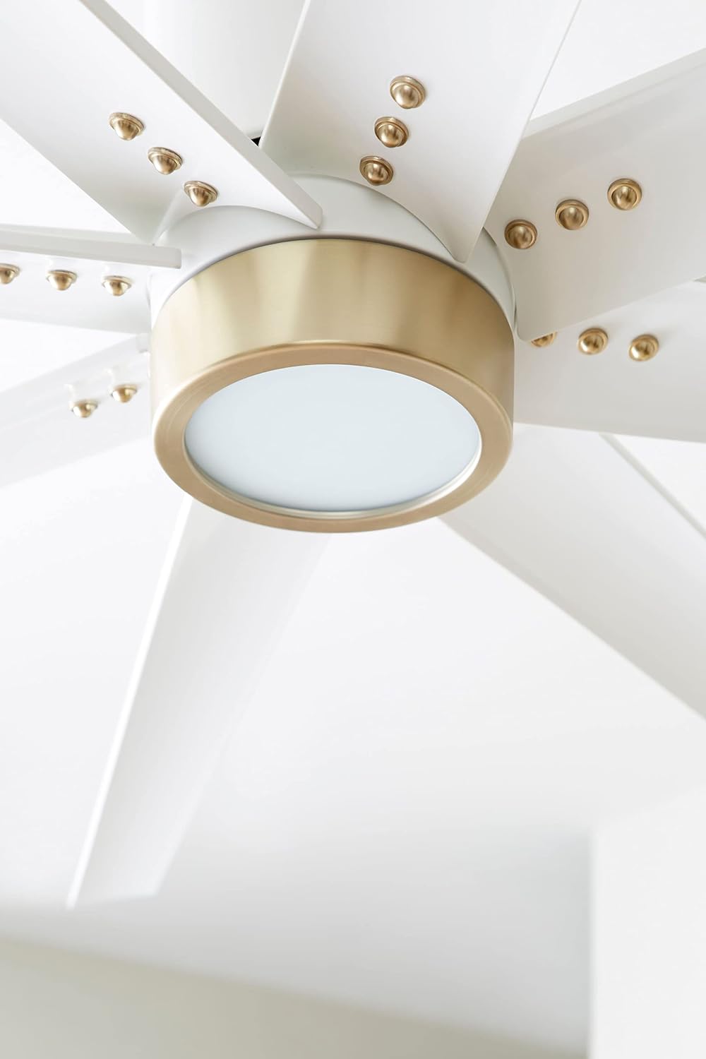 LUZAIRE DESIGN Oxygen 3-108-6 I Fleet 72" Modern 8 Blade Ceiling Fan with Wall Control - White/Aged Brass I Six Speed Reversible Motor With Remote Control
