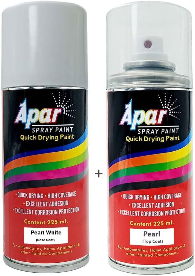 APAR Automotive Spray Paint Pearl Arctic White Base Coat (RC Colour Name) + PC Compatible for