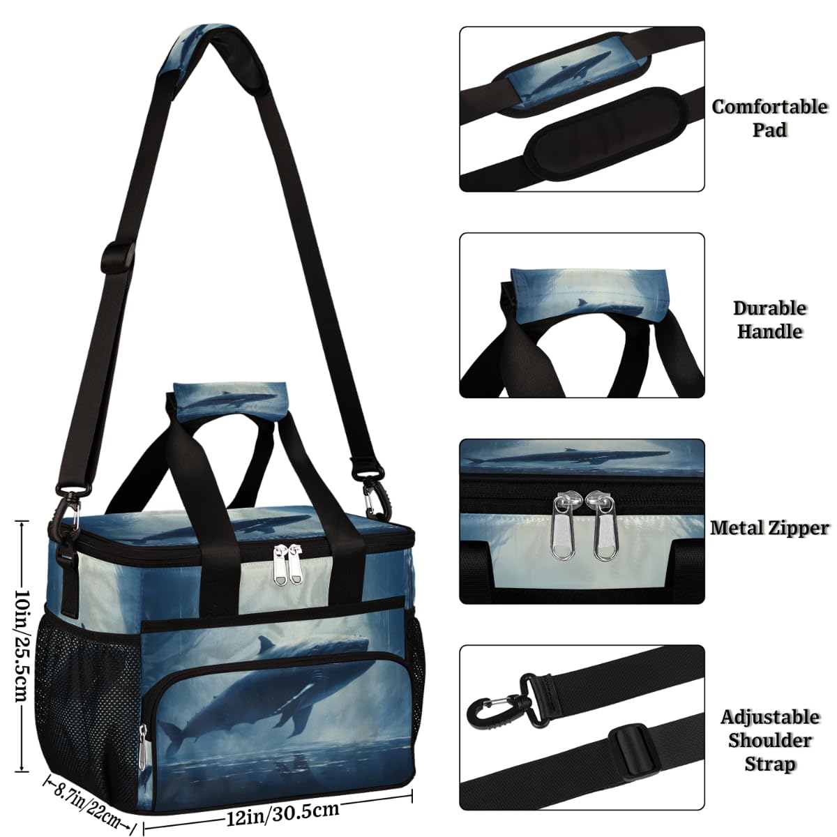 Shark Insulated Picnic Backpack Lunch Box for Women Men Picnic Basket Tote Lunch Bag Picnic Bag Portable Lunch Bags for Picnic, Beach, Work, Trip,Office, Camp Underwater Shark