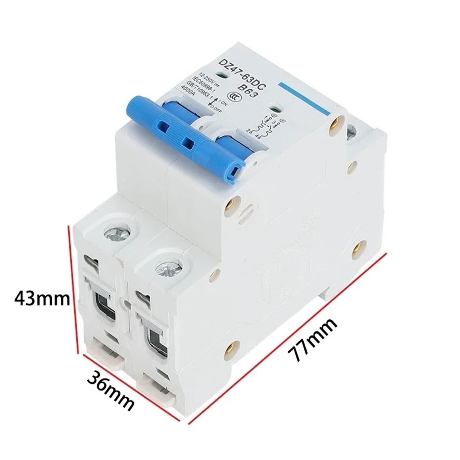 Disjoncteur DC 24V 36V 48V 60V 72V, interrupteur de Protection de Circuit 63A 80A 100A 125A, interrupteur d'alimentation for Scooter et vélo électrique(2P,20A)