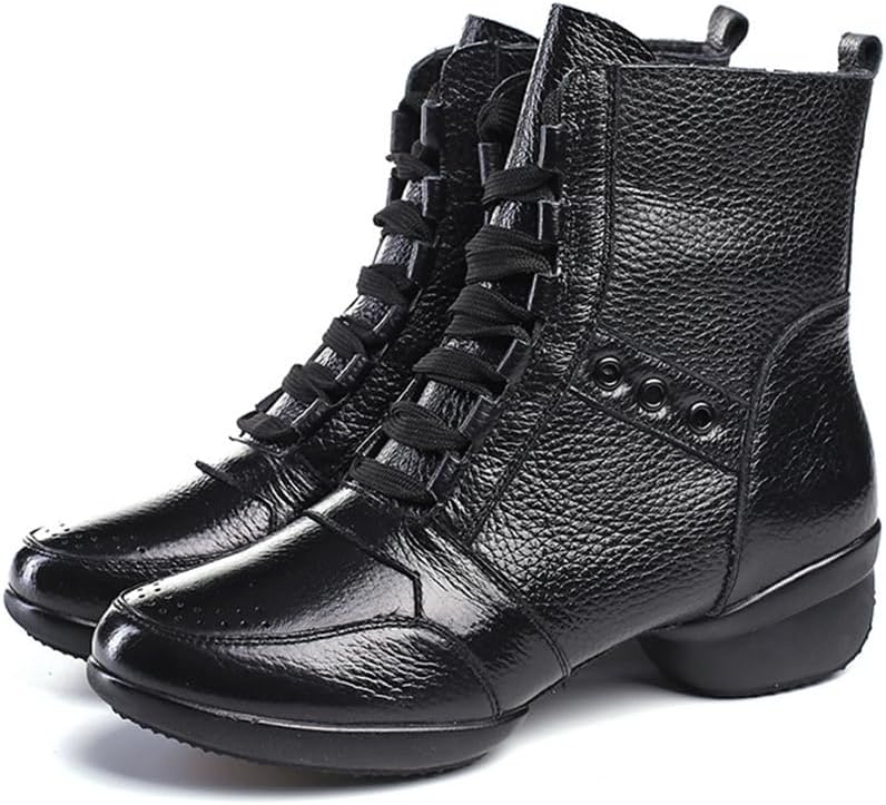 VEACAM High-Top Jazz Shoes for Women Leather Dance Boots Split Sole Ballroom Dancing Trainers Lace Up Platform Teaching Practice Ballroom Shoes