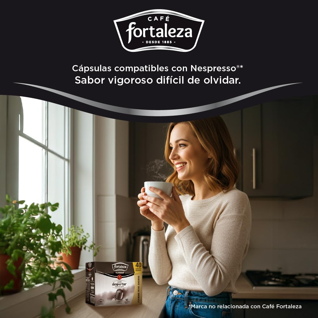Café Fortaleza Platinium, Cápsulas Compatibles con Nespresso, de Aluminio, Sabor Despertar, Especial Desayuno, 100% Arábica, Tueste Natural, Pack 4x40 - Total 160 uds