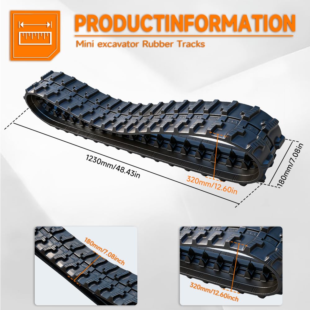 Cadena de goma 180 x 72 x 37 para mini excavadora 1T (2 unidades) cadena de repuesto reforzada | Compatible con Kubota Takeuchi Bobcat | resistente al desgaste y duradero | fuerte tracción para construcción y terreno