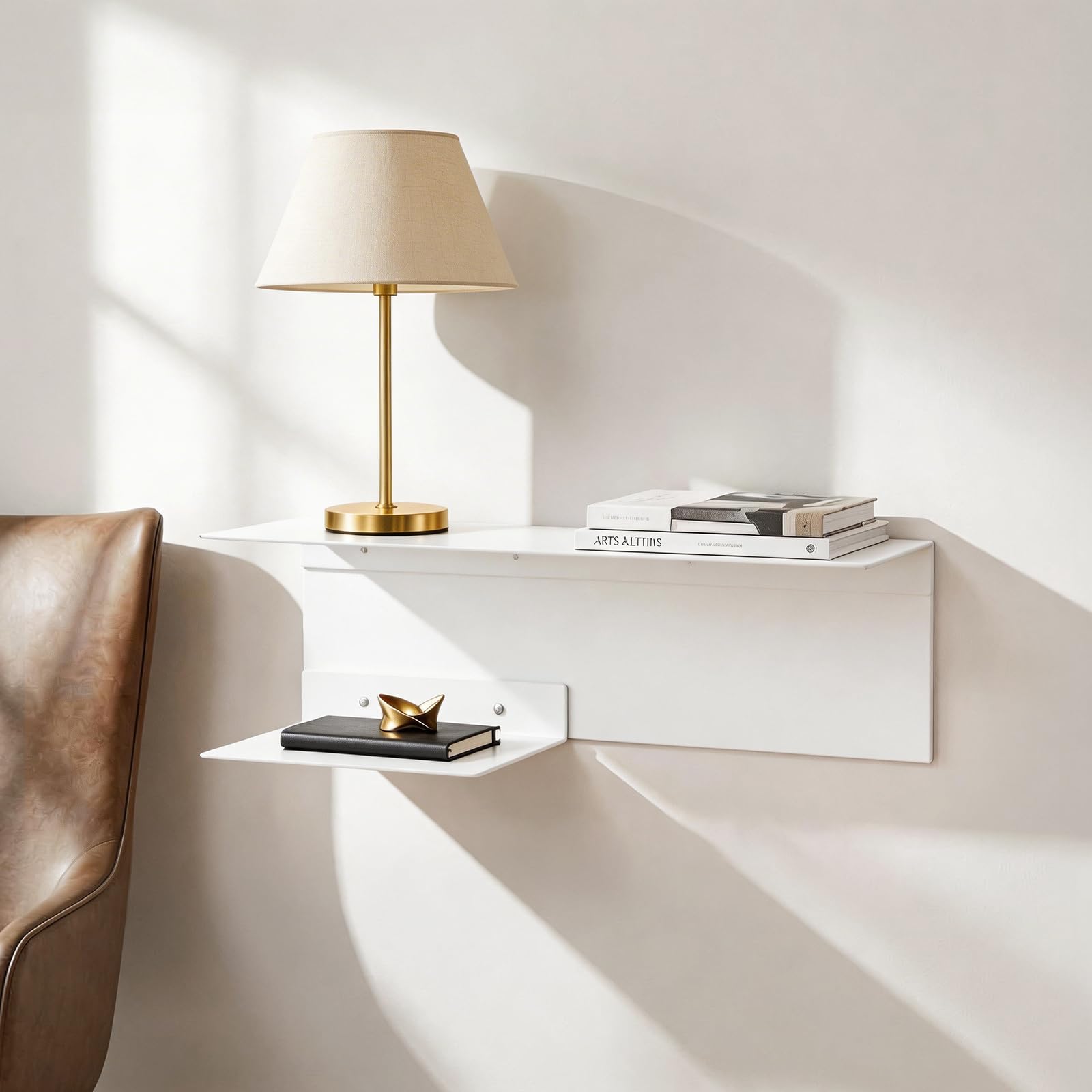2-Tier Wall-Hanging Iron Bedside Shelf β Wall-Mounted Bedside Organizer & Storage Rack, Space-Saving Modern Design for Bedrooms, Dorms & Rental Properties (White)