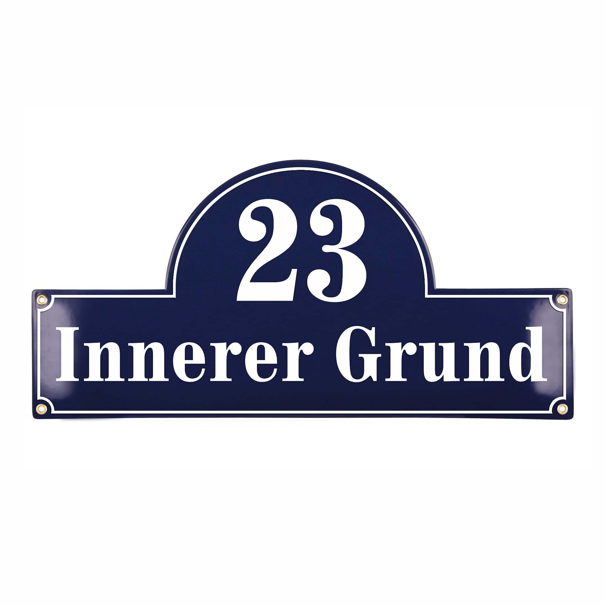 Hausnummerschild Hausnummer mit Straßenname - 24x50 cm - Keramik Emaille - Wetterfest - Personalisiert (Weiß)