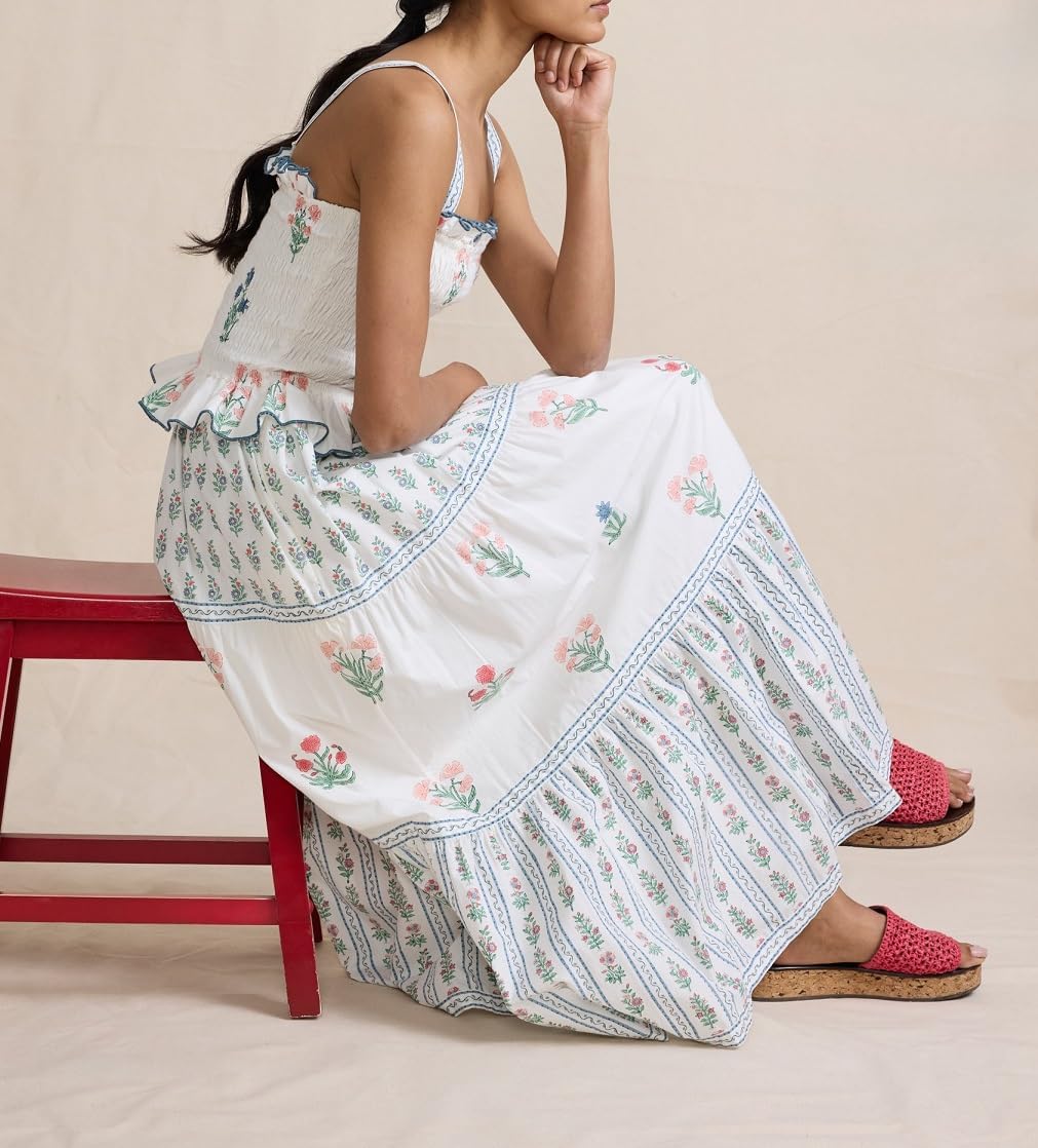 Women Summer Boho Tie Shoulder Dress Y2k Floral Smocked Flowy Long Dress Ruffle Tiered Beach Vocation Sundress - Image 3