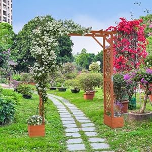 VINGLI Wooden Garden Arbor with Planter, Wedding Arch for Ceremony, Wood Garden Arbour Trellis for Plant Climbing, Pergola for Garden Backyard, Lawn, Outdoor VINGLI Wooden Garden Arbor with Planter Wedding Arch for Ceremony Wood Garden Arbour Trellis for Plant Climbing Pergola for Garden Backyard Lawn Outdoor