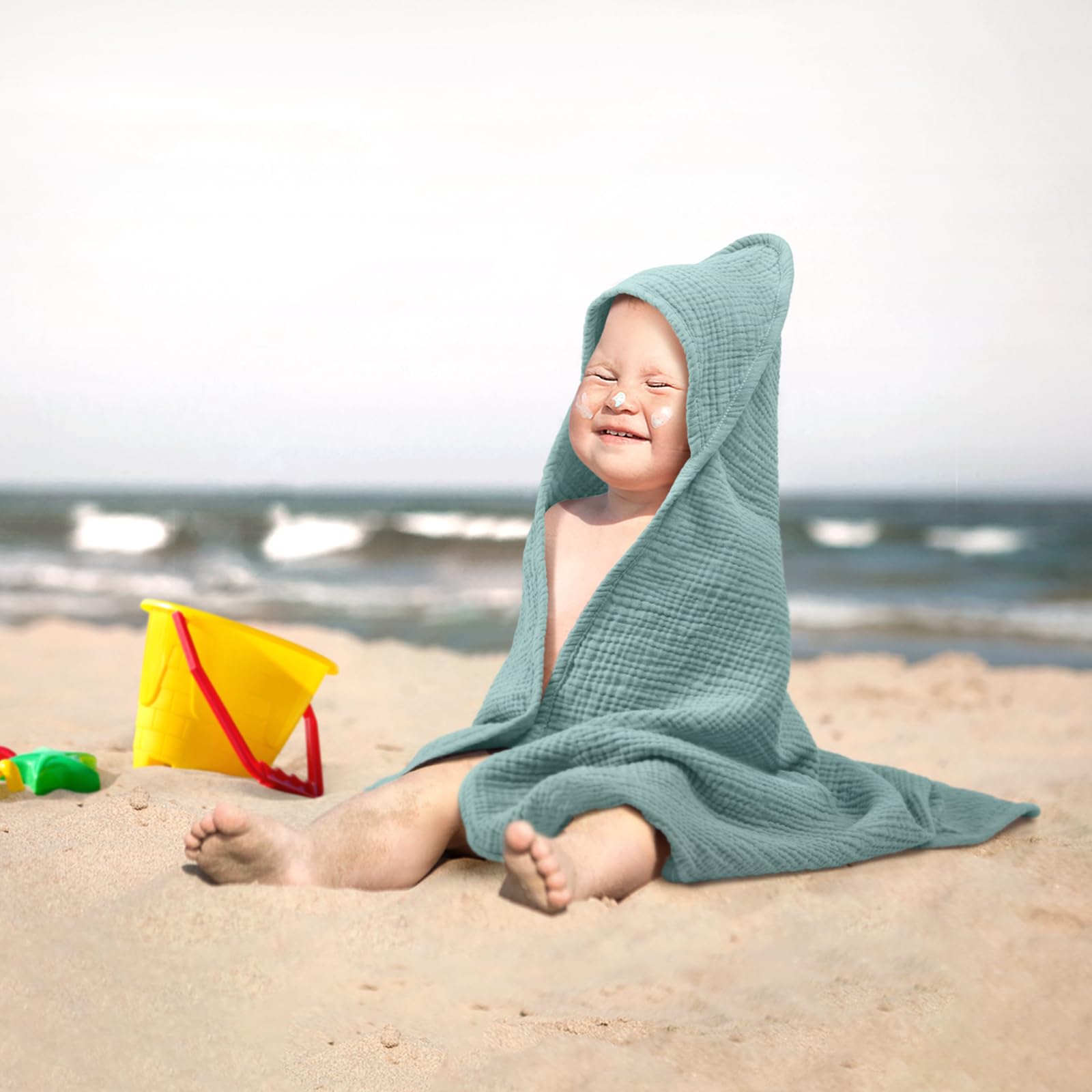 lulumoon Serviette de Bain Bebe: 76x76cm Mousseline de Coton Cape de Bain Bebe-Douce et Absorbante, Garde Bébé au Chaud Après Le Bain-Convient pour 0-18 Mois(Vert)