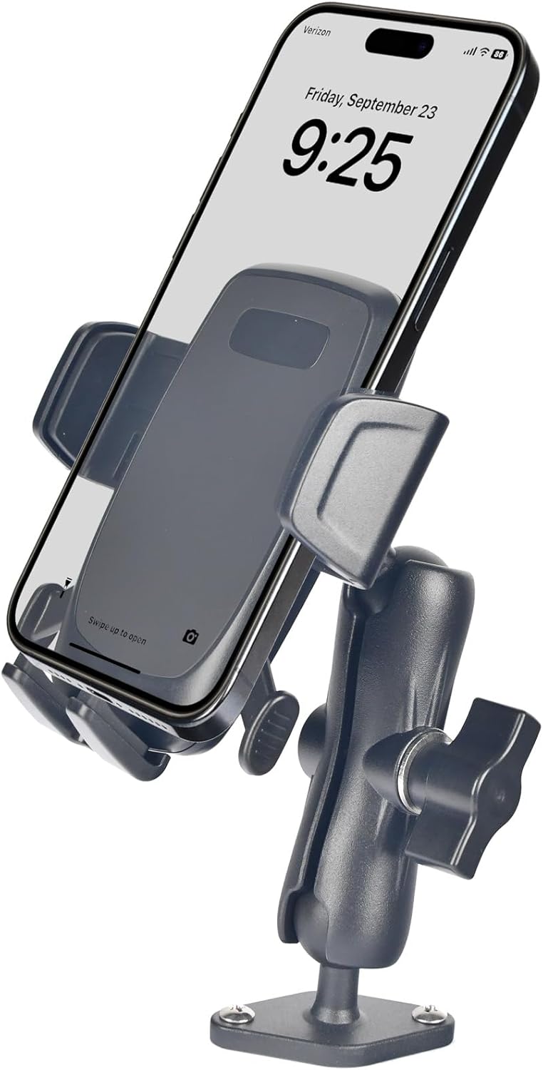 1" Ball Phone Mount – Aluminum Alloy Arm & Base, Double Ball Joint, 360° Adjustable, Screw-Mounted Base, Fits RAM B Size System – Universal Holder for Car, Truck, Van, Desk, Wall, Dashboard