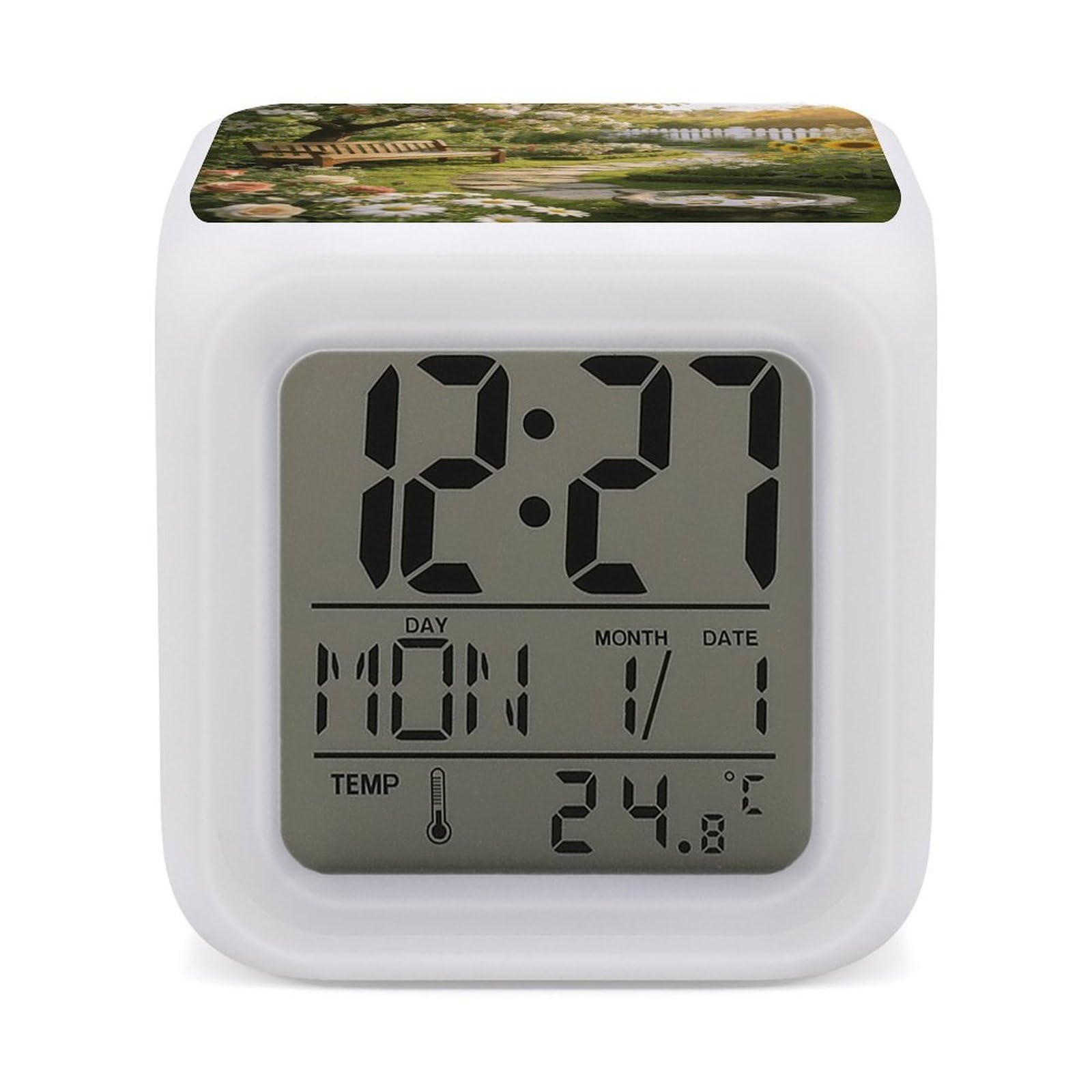 LZQPOEAS Bauerngarten Alarm Clock with 7 Color Changing Nightlight for Bedroom Calendar Temperature Display Wake Up Digital Clock Small Desk Clocks for Heavy Sleepers Adults