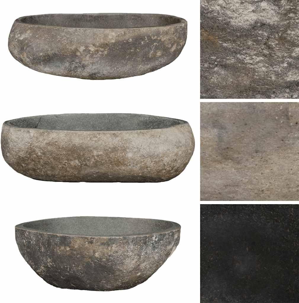 vidaXL Wash Basin, Bathroom Sink Bath Wash Bowl, Countertop Wash Basin Wash Sink, River Stone Oval