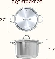 Vista 2 de SUNHOUSE Olla de acero inoxidable – Olla de cocina de inducción resistente de 7 cuartos de galón con tapa visible para pasta, sopa, espagueti, olla