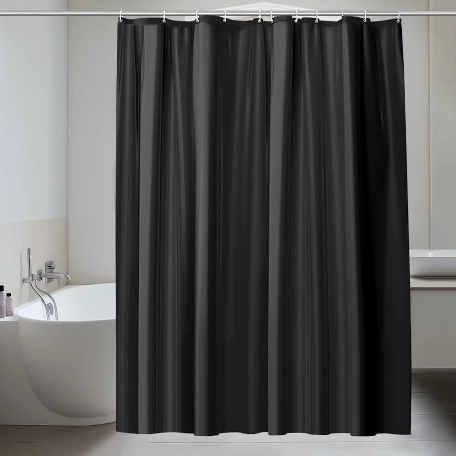 HNBFKD Black Shower Curtain for Bathroom, Mould Proof and Mildew Resistant Washable Bathroom Curtains with Hooks, Plain Colors Bathtub Curtains for Bath Tub Shower Stall 180x220cm/(WxH)