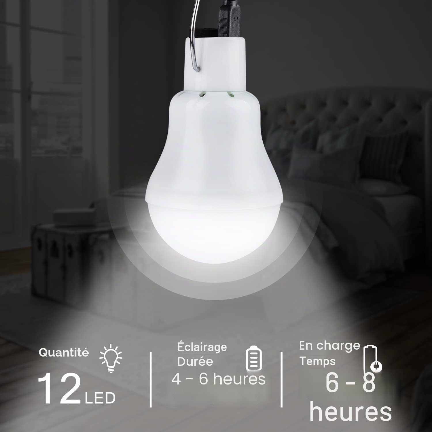 2 x Lampe Solaire Portable avec Télécommande et Capteur de Lumière Intégré,LED Lampe Urgence Solaire Ampoule à Crochet Lanterne Camping Puissante Lumiere Éclairage avec Panneau Solaire