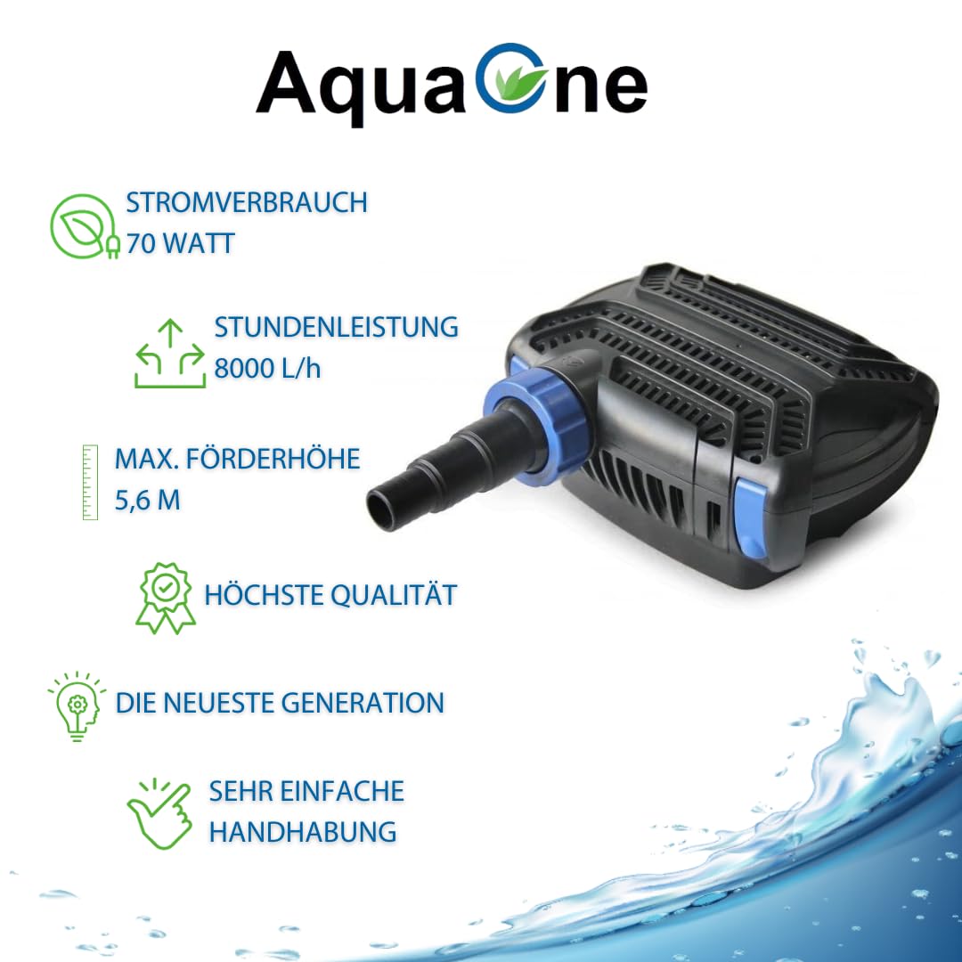 AquaOne Teichfilter Set mit Teichpumpe I Filteranlage CPU-30000 für einen Teich bis 60.000 Liter I Komplettset mit UV Lampe Eco Pumpe 70 Watt Skimmer Teichschlauch Nr.50