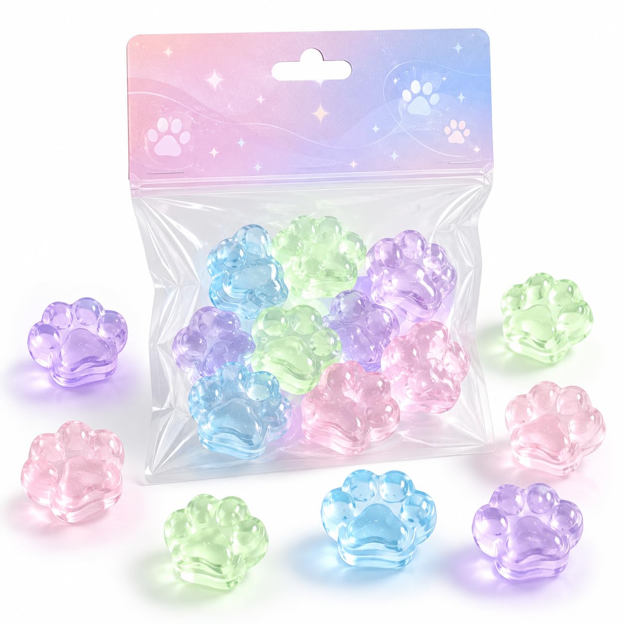Taba Squishy, Sensory Play Fidget Toys, 10PCS Glow in The Dark Mini Crystal Cat Paw Squeeze Toys, Portable Calm Toy for Desk and Travel, Creative DIY Craft Items, Cute Animal Themed Collectibles-image-42