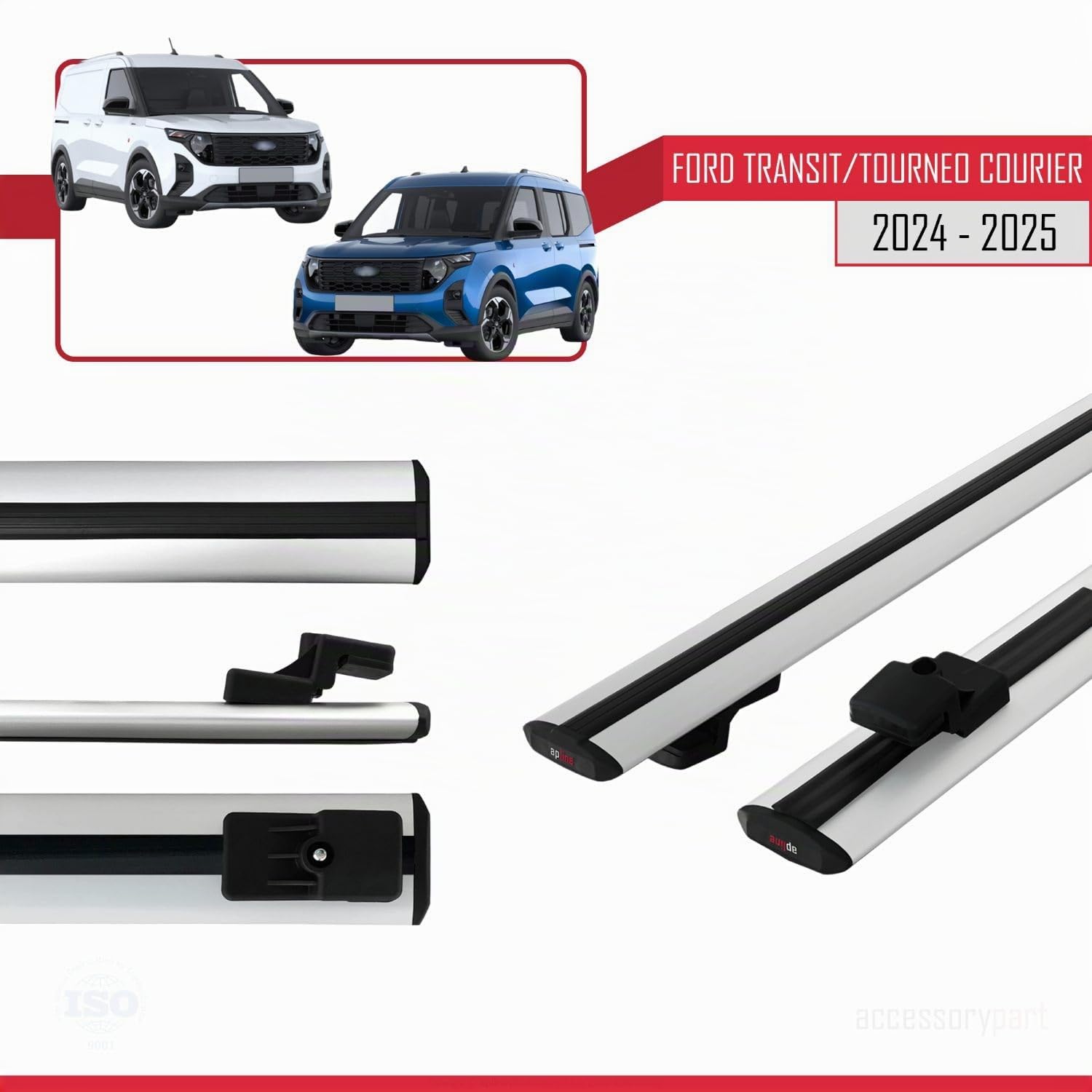 Compatibile con Ford Transit/Tourneo Courier 2024-2026 BASIC Model Barre Tetto Portapacchi Auto Barre Portatutto Grigo Alluminio 2 Barre