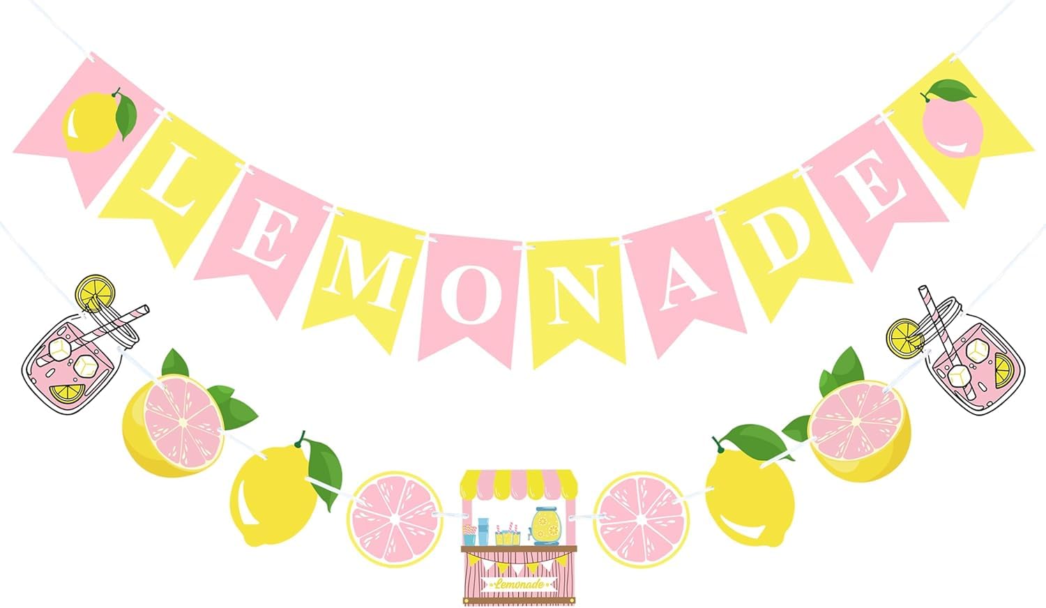 Pink Yellow Lemonade Banner for Lemonade Stand Decorations, Lemon Sign Garland Summer Party Decor Lemon Themed Bridal Shower Birthday Party Supplies Favor