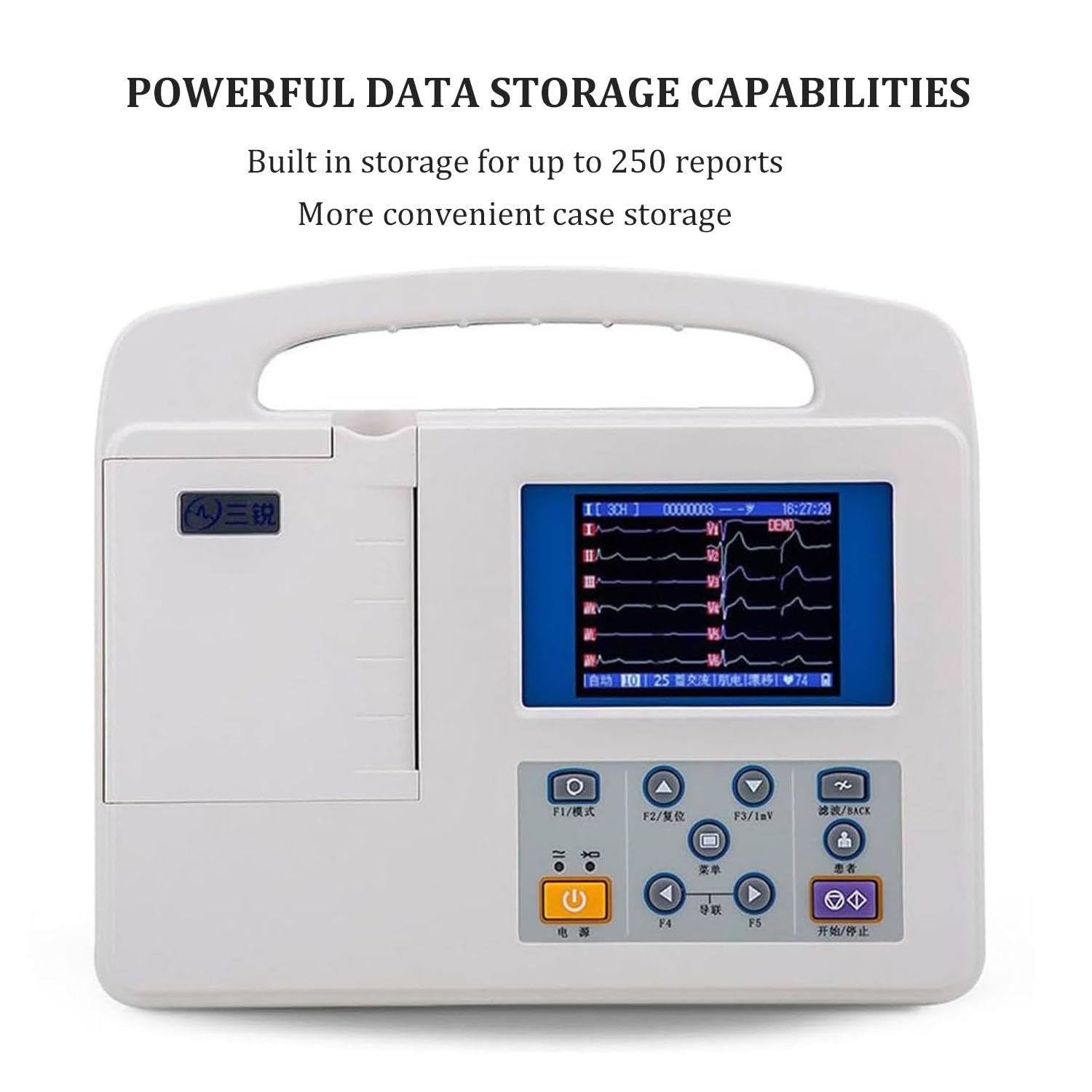 Elettrocardiografo Portatile con Carta Stampata, Monitor ECG Digitale a 12 Derivazioni E 3 Canali con Display LCD a Colori, Monitor Cardiaco Mobile, per Terapia Intensiva E Uso Domestico.
