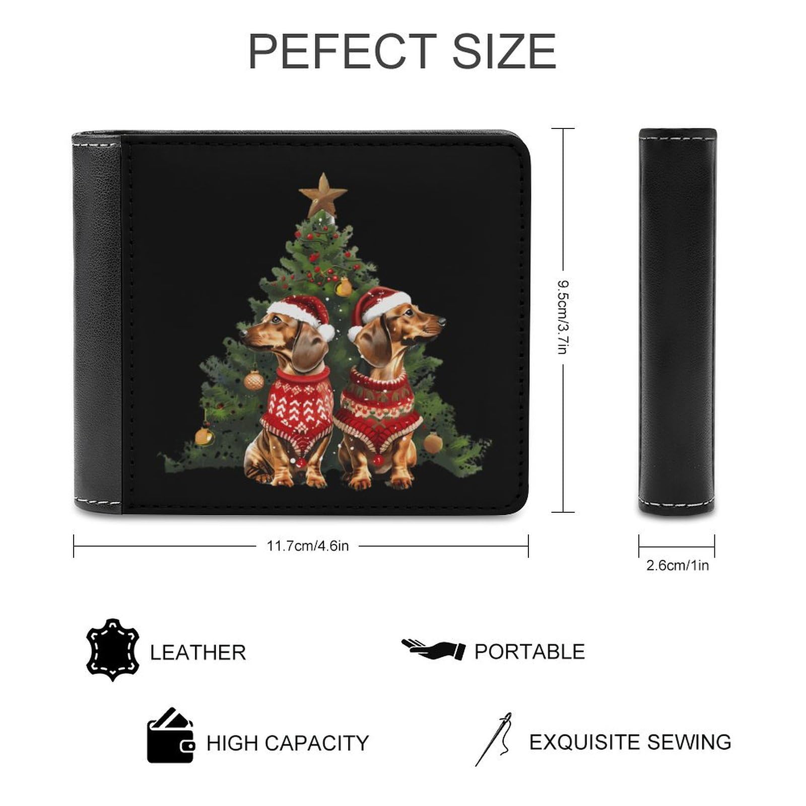 Dachshund Dogs Tree Christmas Funny Billfold Wallet Credit Card Holder Slim Passcase Pouch Purse for Men Women