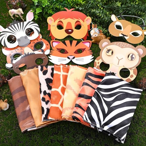 Set de 12 máscaras y capas animales safari para niños miniatura 4