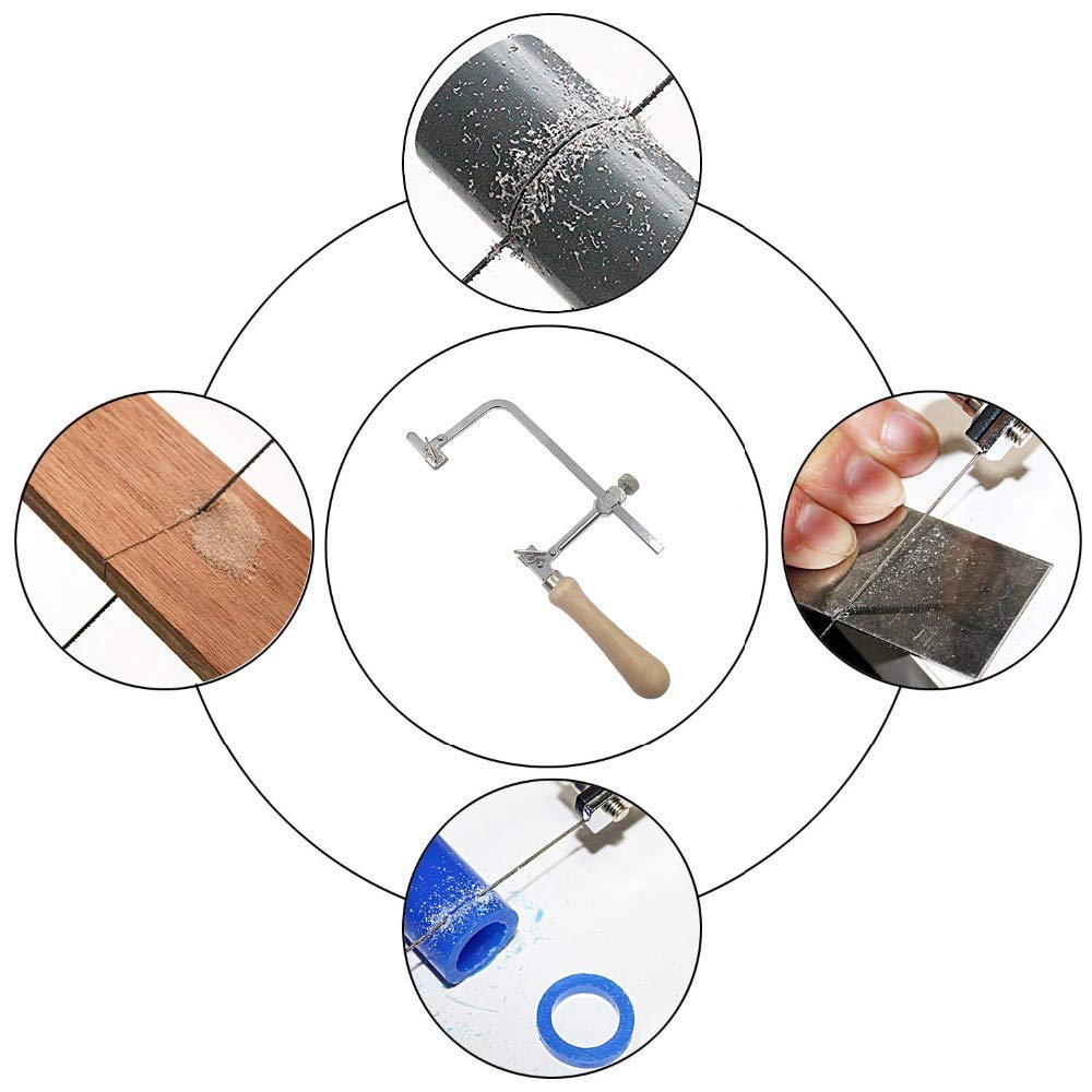 Scie à Main - Petite Scie à Chantourner - Scie à Bijoux Réglable - Cadre En U Avec 2 Lames De Scie Hélicoïdale - Pour Le Travail Du Bois, Du Verre, Du Métal (ASB400