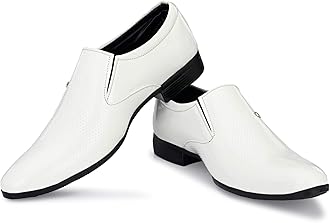 GELLWOJMen's White Formal Shoes Black Synthetic Leather Formal Slip on Office, College Shoes for Men & Boys