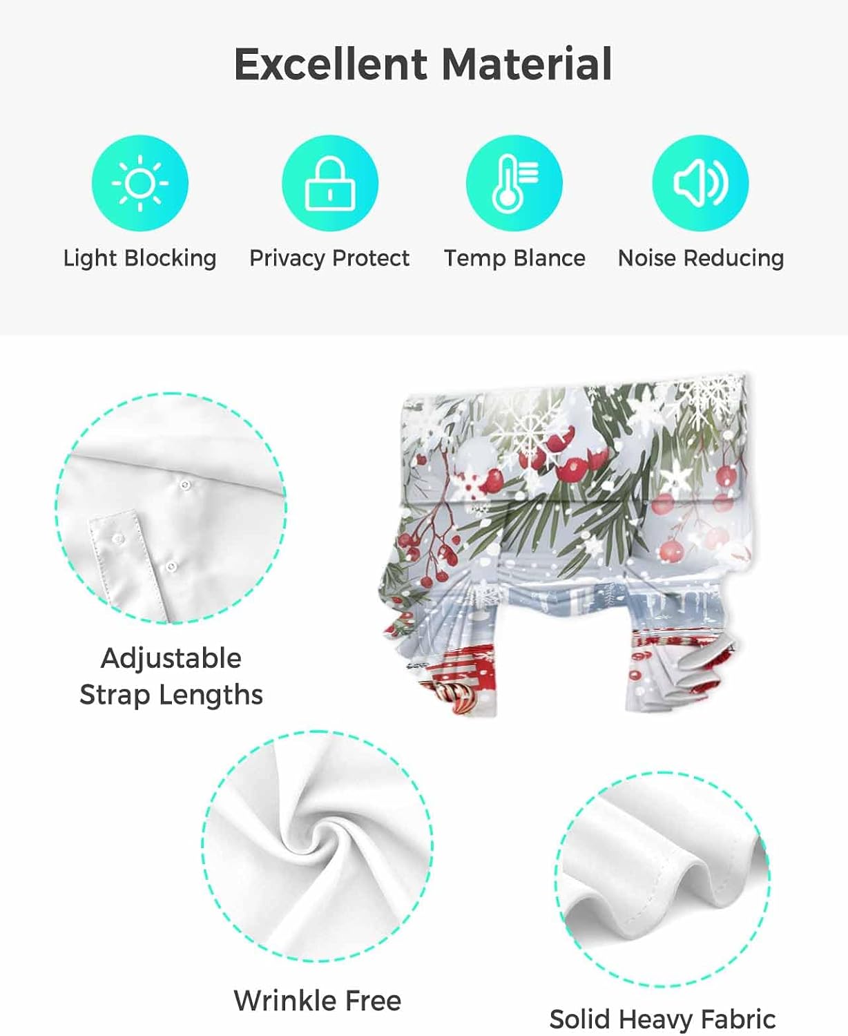 Blackout French Door Curtains, Xmas Snowman Birds Thermal Insulated Door Window Curtains, Christmas Green Silver Pine Snowflake Tie Up Shade Doors Window Covering for Patio, Front, 26 x 20 Inches