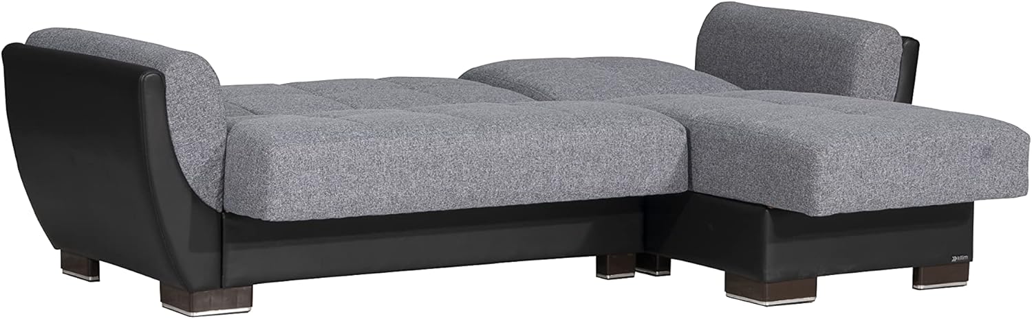 Ottomanson Convertible Chaise Lounge Sleeper with Hidden Storage & Click-Clack Sit-to-Sleep Conversion – Rounded Arm, Firm Support Chaise Sofa Bed for Living Room, Apartment & Guest Room, Gray
