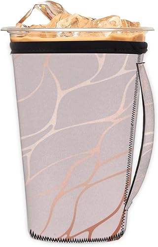 Funda de café helado con textura de oro rosa con asa, funda de neopreno reutilizable con estampado de mármol para bebidas frías, bebidas, 30 onzas,