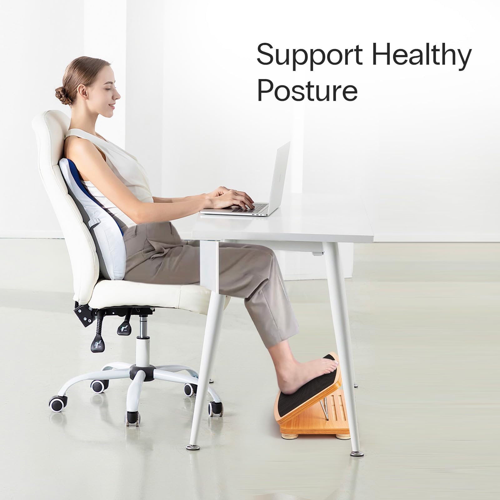 StrongTek Reposapiés Ergonómico de Madera Ajustable Oficina | Plataforma duradera y ajustable para debajo del escritorio con acabado antideslizante para uso diario continuo