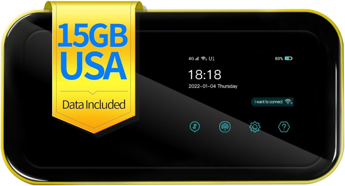 FREEBOT 4G LTE Mobile Hotspot Router - Preloaded with 15GB USA Data (30 Days), Portable WiFi for International Travel in 150+ Countries, SIM-Free Multi-Carrier Access, No Contract Required