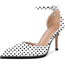 Soireelady Womens High Heels Beaded Pumps Stiletto Ankle Strap Pointed Toe DOrsay Heel Dress Shoes Patent Leather 3.5 Inch