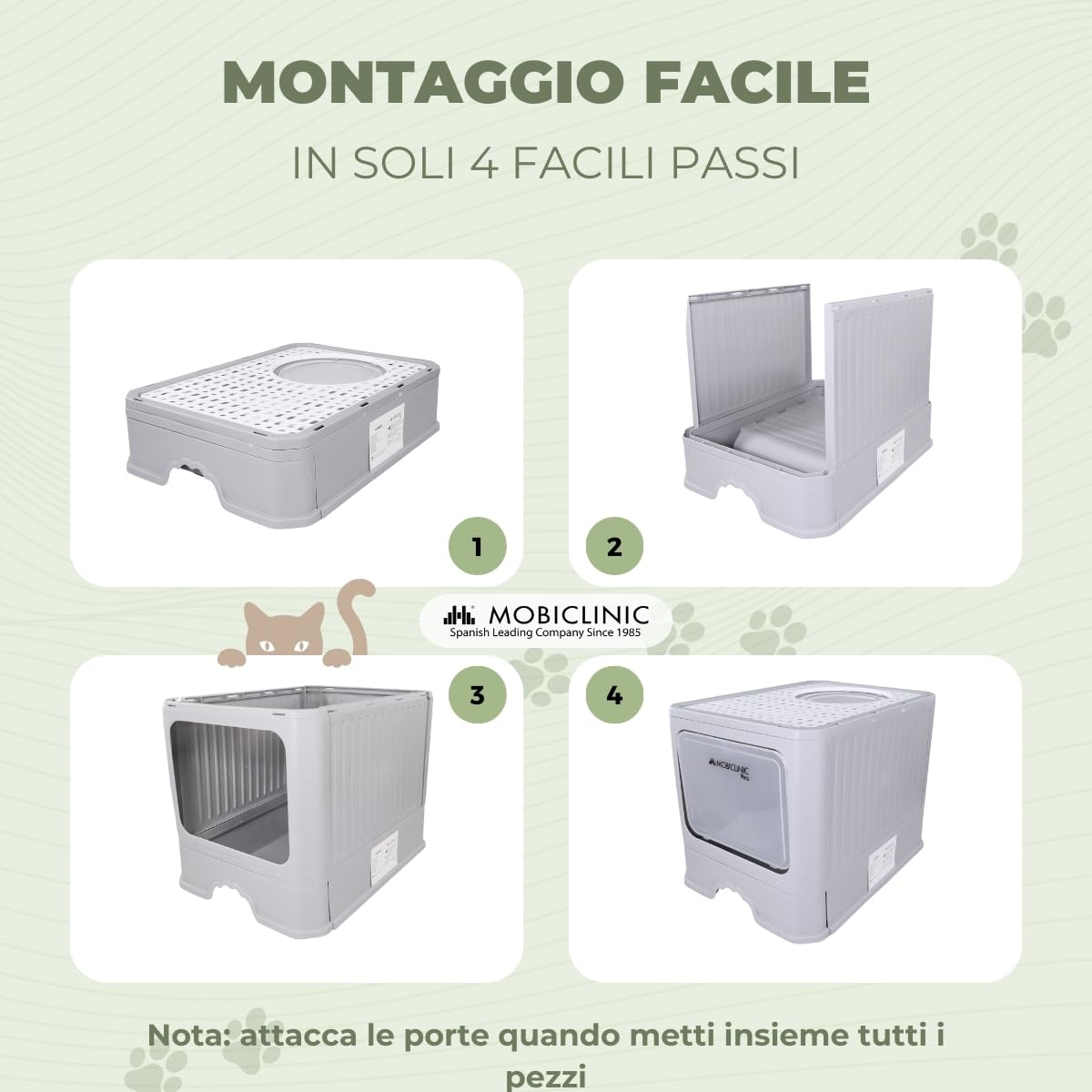 Mobiclinic® pets, Lettiera per gatti coperta, Cassetto estraibile, Include palett, Catbox, Doppia entrata frontale e superiore con coperchio, Griglia, Struttura smontabile