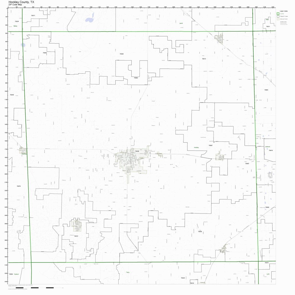 Hockley County, Texas TX ZIP Code Map Not Laminated Office