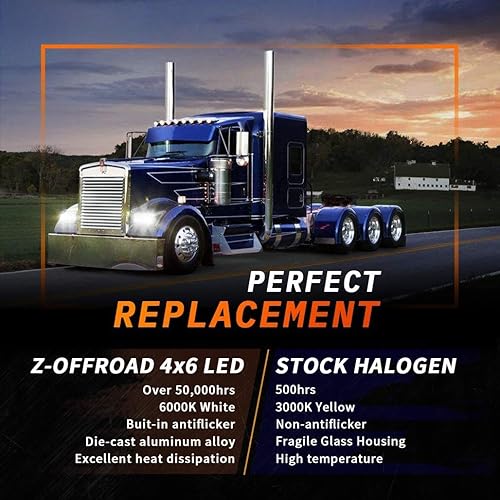Miniatura 6 de Z-OFFROAD 4 piezas de 60W Faros delanteros LED rectangulares 4x6 aprobados por DOT H4656 H4651 H4652 H4666 H6545 Faros de repuesto para camiones